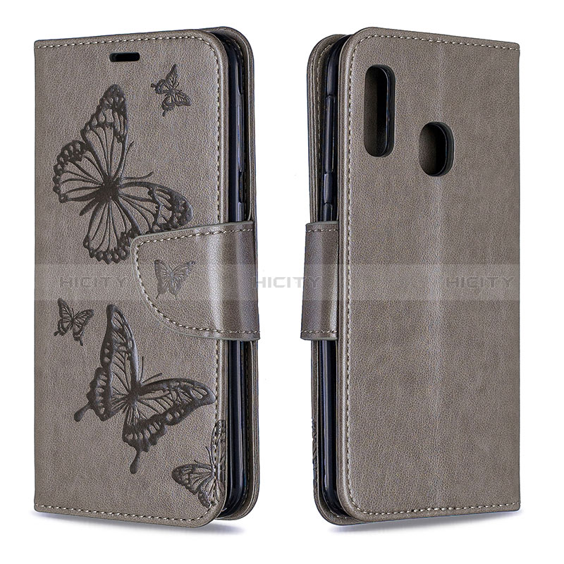 Coque Portefeuille Papillon Livre Cuir Etui Clapet B01F pour Samsung Galaxy A20e Gris Plus