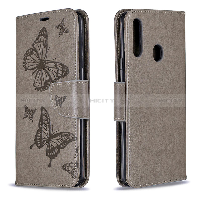 Coque Portefeuille Papillon Livre Cuir Etui Clapet B01F pour Samsung Galaxy A20s Gris Plus