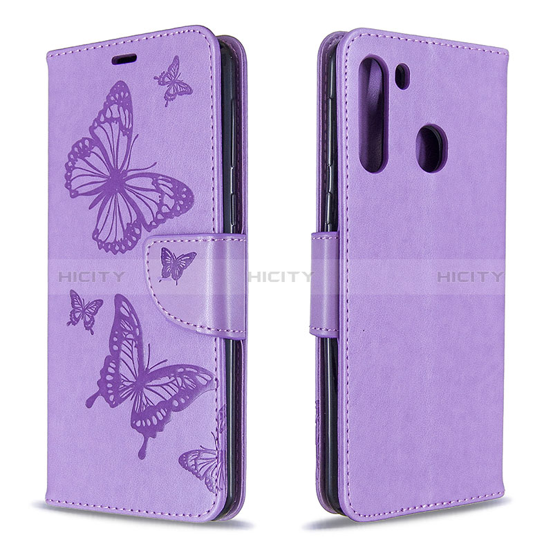 Coque Portefeuille Papillon Livre Cuir Etui Clapet B01F pour Samsung Galaxy A21 Violet Clair Plus