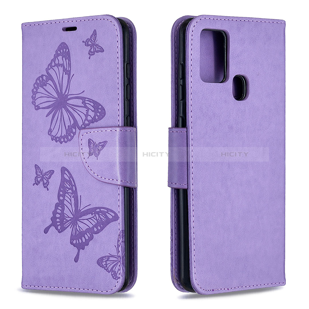 Coque Portefeuille Papillon Livre Cuir Etui Clapet B01F pour Samsung Galaxy A21s Violet Clair Plus