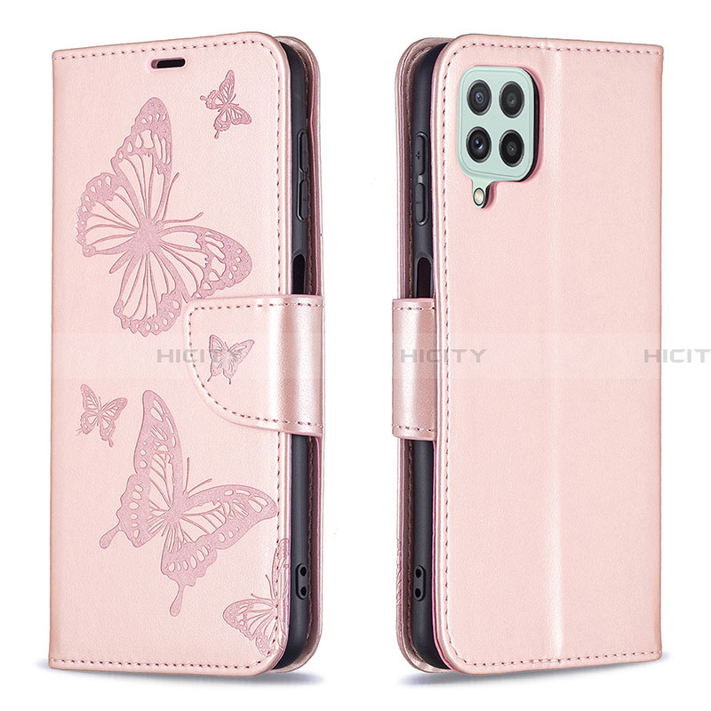 Coque Portefeuille Papillon Livre Cuir Etui Clapet B01F pour Samsung Galaxy A22 4G Or Rose Plus