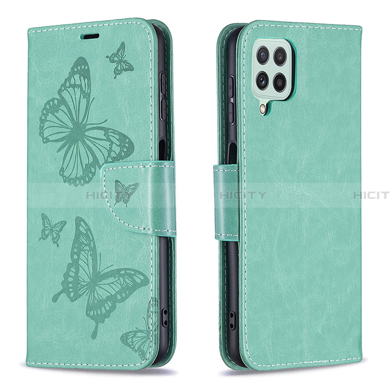 Coque Portefeuille Papillon Livre Cuir Etui Clapet B01F pour Samsung Galaxy A22 4G Vert Plus