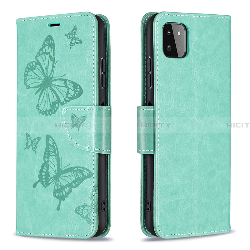 Coque Portefeuille Papillon Livre Cuir Etui Clapet B01F pour Samsung Galaxy A22 5G Vert Plus
