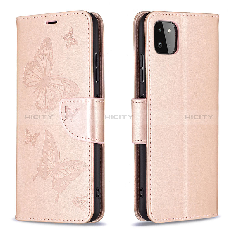 Coque Portefeuille Papillon Livre Cuir Etui Clapet B01F pour Samsung Galaxy A22s 5G Or Rose Plus