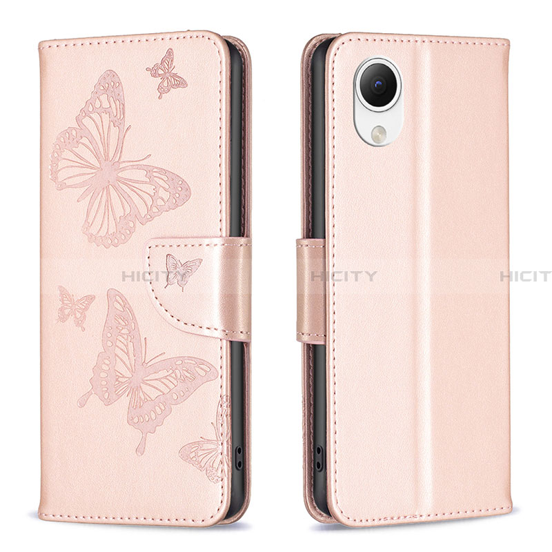 Coque Portefeuille Papillon Livre Cuir Etui Clapet B01F pour Samsung Galaxy A23s Or Rose Plus