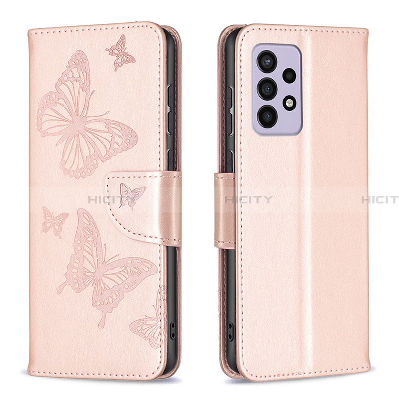 Coque Portefeuille Papillon Livre Cuir Etui Clapet B01F pour Samsung Galaxy A33 5G Or Rose Plus