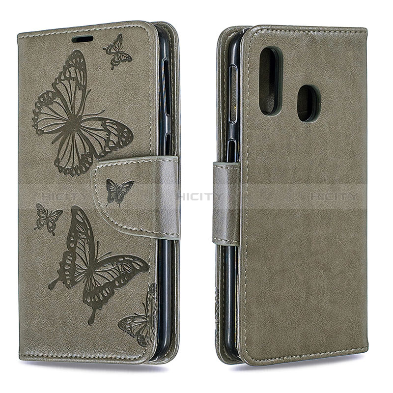 Coque Portefeuille Papillon Livre Cuir Etui Clapet B01F pour Samsung Galaxy A40 Gris Plus