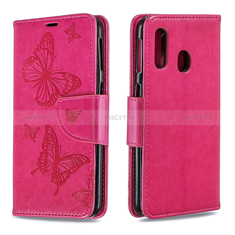 Coque Portefeuille Papillon Livre Cuir Etui Clapet B01F pour Samsung Galaxy A40 Rose Rouge Plus