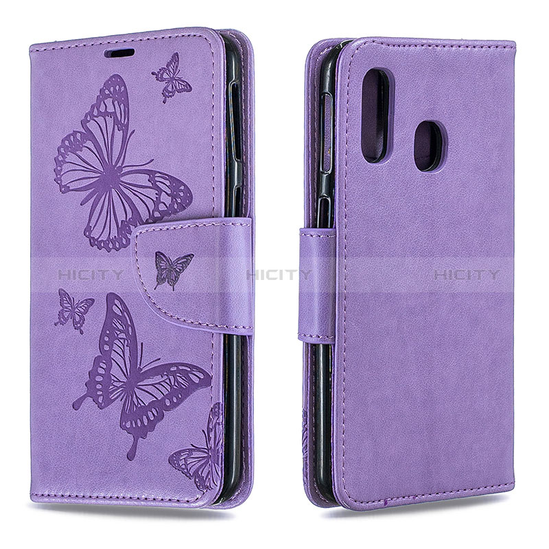 Coque Portefeuille Papillon Livre Cuir Etui Clapet B01F pour Samsung Galaxy A40 Violet Clair Plus