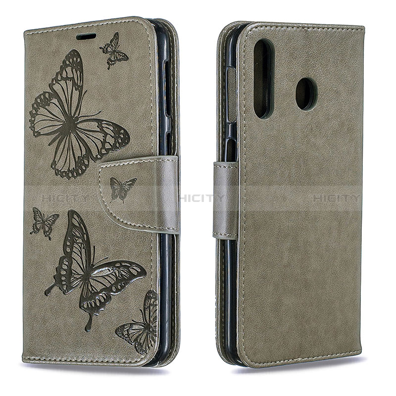 Coque Portefeuille Papillon Livre Cuir Etui Clapet B01F pour Samsung Galaxy A40s Gris Plus