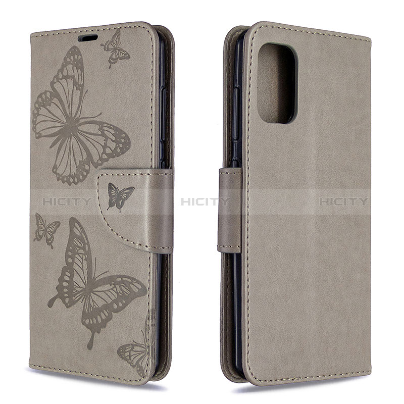 Coque Portefeuille Papillon Livre Cuir Etui Clapet B01F pour Samsung Galaxy A41 Gris Plus