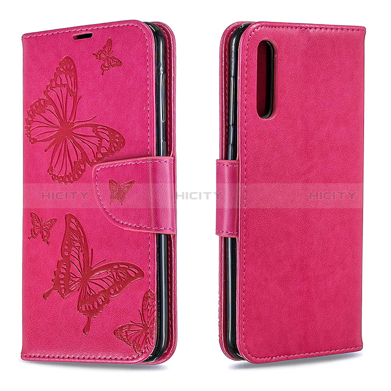 Coque Portefeuille Papillon Livre Cuir Etui Clapet B01F pour Samsung Galaxy A50 Rose Rouge Plus