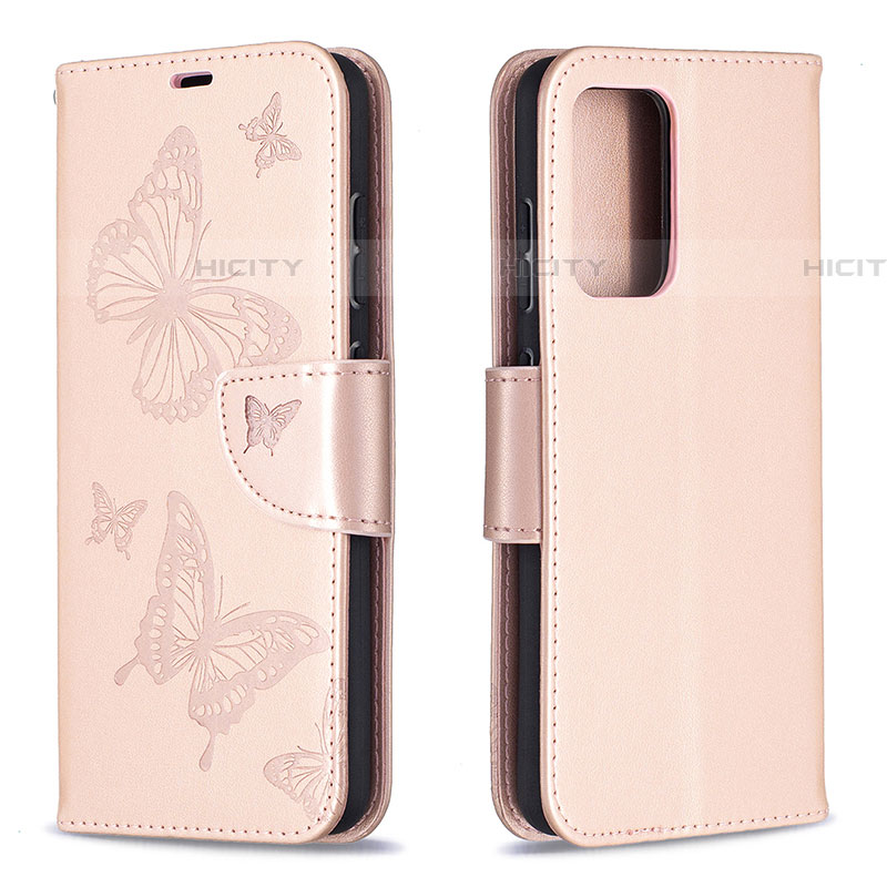 Coque Portefeuille Papillon Livre Cuir Etui Clapet B01F pour Samsung Galaxy A52 4G Or Rose Plus