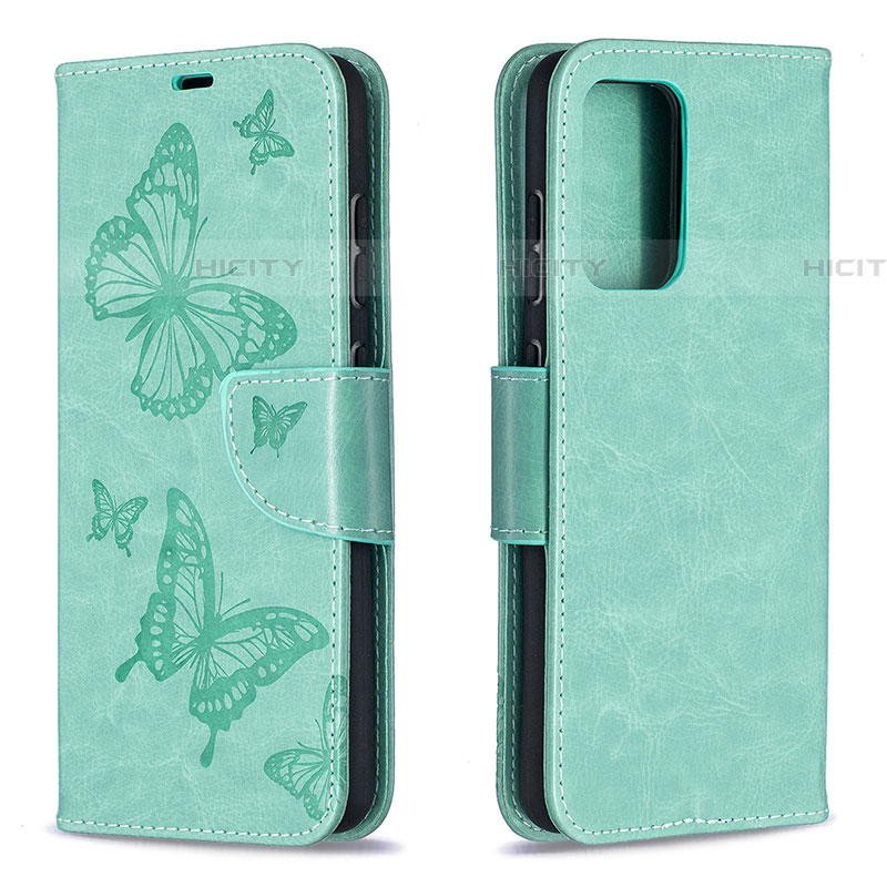 Coque Portefeuille Papillon Livre Cuir Etui Clapet B01F pour Samsung Galaxy A52 4G Vert Plus