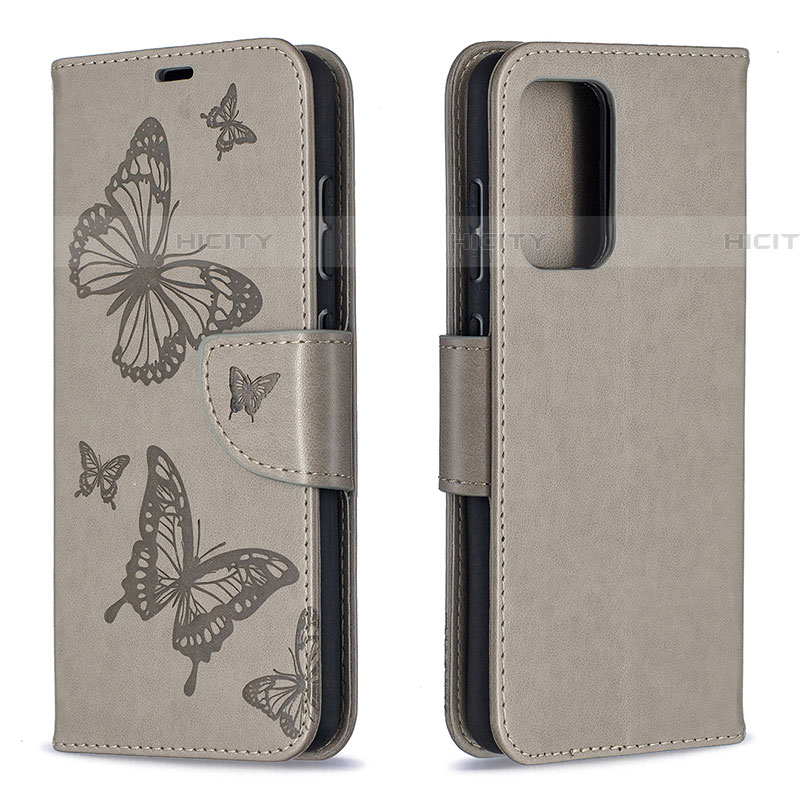 Coque Portefeuille Papillon Livre Cuir Etui Clapet B01F pour Samsung Galaxy A52 5G Gris Plus