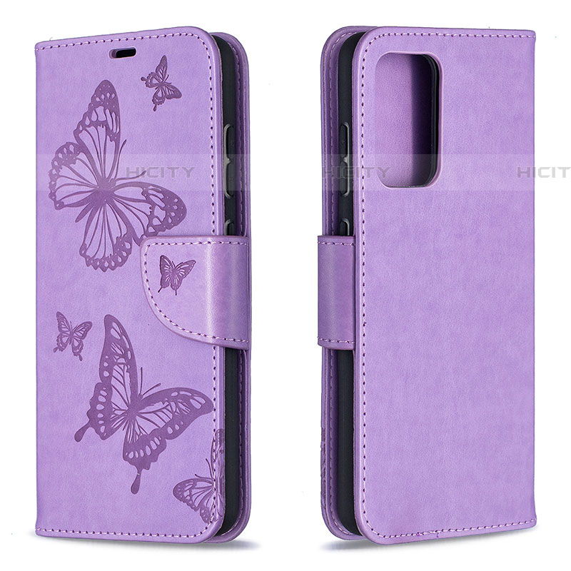 Coque Portefeuille Papillon Livre Cuir Etui Clapet B01F pour Samsung Galaxy A52 5G Violet Clair Plus