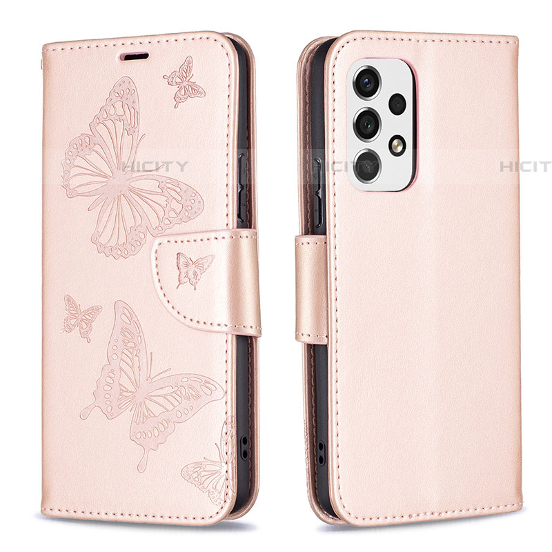 Coque Portefeuille Papillon Livre Cuir Etui Clapet B01F pour Samsung Galaxy A53 5G Or Rose Plus