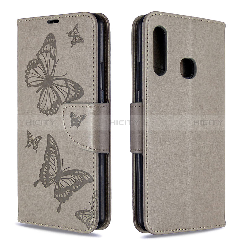 Coque Portefeuille Papillon Livre Cuir Etui Clapet B01F pour Samsung Galaxy A70E Gris Plus