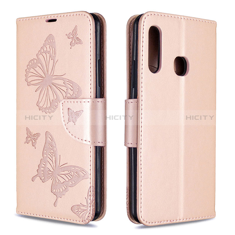 Coque Portefeuille Papillon Livre Cuir Etui Clapet B01F pour Samsung Galaxy A70E Or Rose Plus