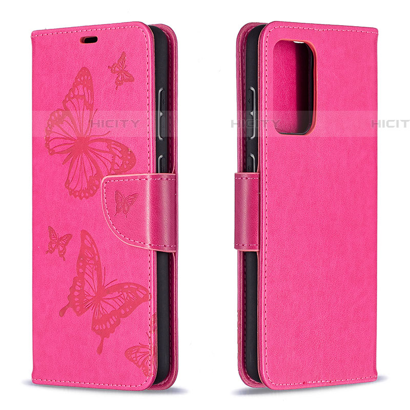 Coque Portefeuille Papillon Livre Cuir Etui Clapet B01F pour Samsung Galaxy A72 4G Rose Rouge Plus