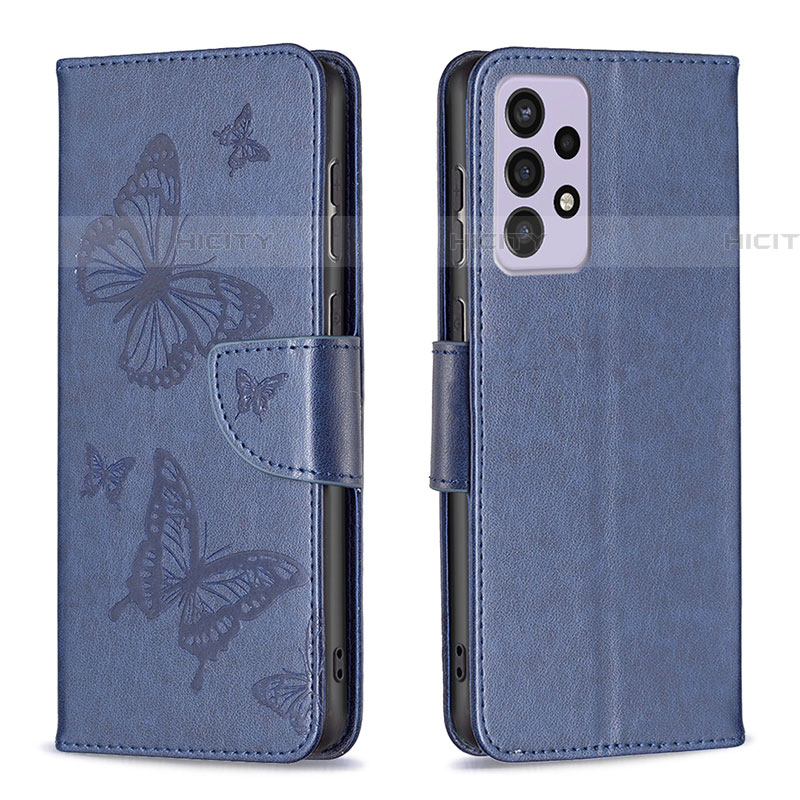 Coque Portefeuille Papillon Livre Cuir Etui Clapet B01F pour Samsung Galaxy A73 5G Bleu Plus