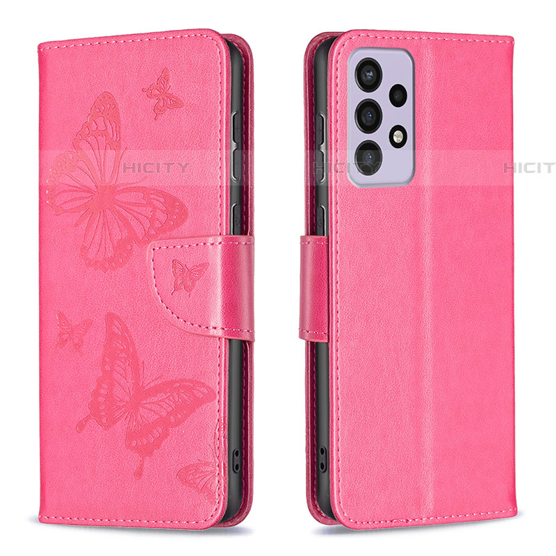 Coque Portefeuille Papillon Livre Cuir Etui Clapet B01F pour Samsung Galaxy A73 5G Rose Rouge Plus