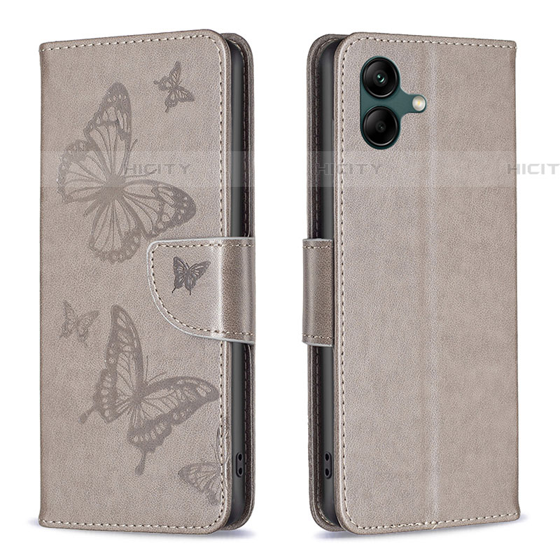 Coque Portefeuille Papillon Livre Cuir Etui Clapet B01F pour Samsung Galaxy F04 Gris Plus