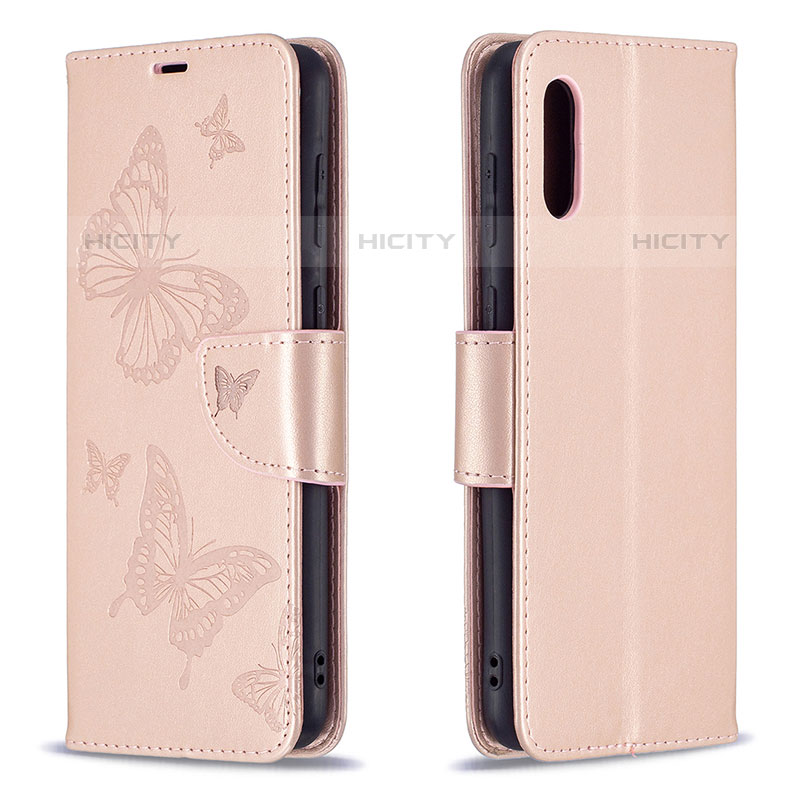 Coque Portefeuille Papillon Livre Cuir Etui Clapet B01F pour Samsung Galaxy M02 Or Rose Plus