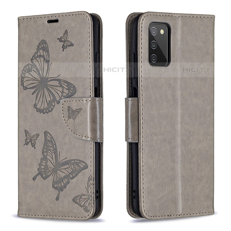 Coque Portefeuille Papillon Livre Cuir Etui Clapet B01F pour Samsung Galaxy M02s Gris Plus