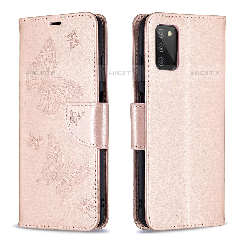 Coque Portefeuille Papillon Livre Cuir Etui Clapet B01F pour Samsung Galaxy M02s Or Rose Plus