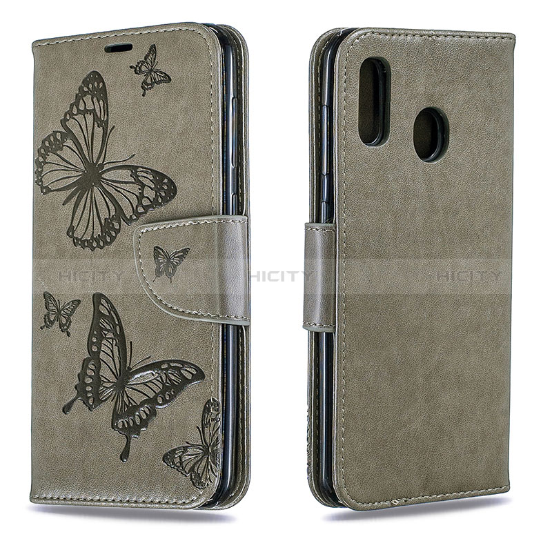 Coque Portefeuille Papillon Livre Cuir Etui Clapet B01F pour Samsung Galaxy M10S Gris Plus