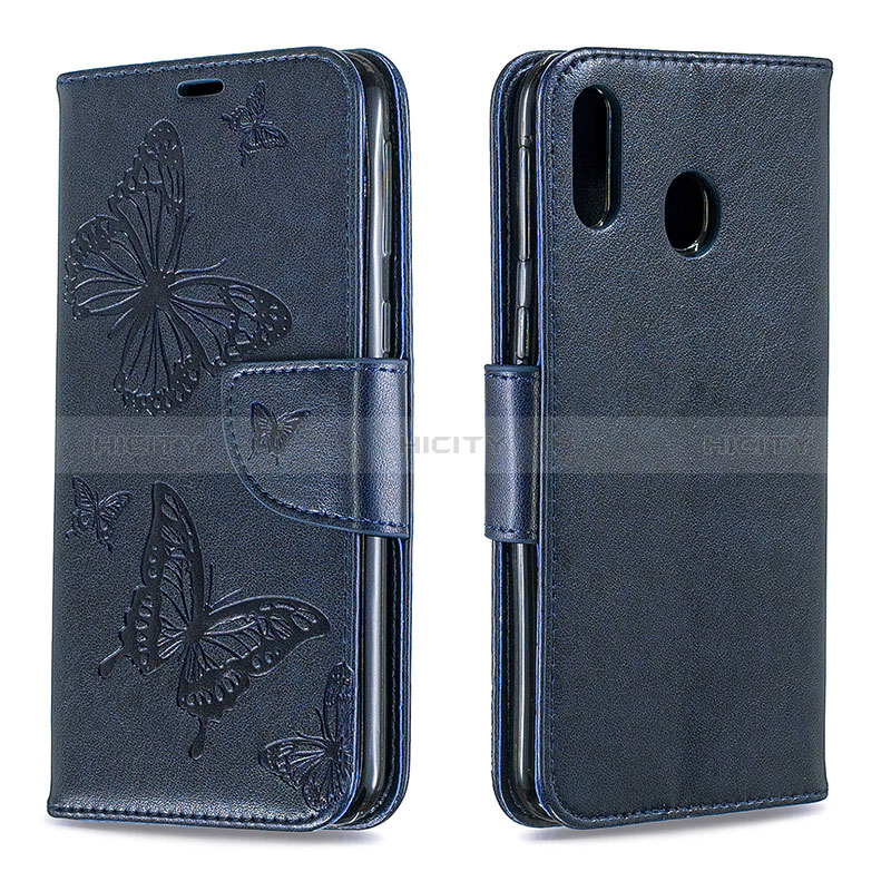 Coque Portefeuille Papillon Livre Cuir Etui Clapet B01F pour Samsung Galaxy M20 Bleu Plus