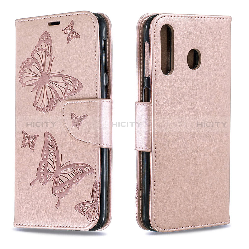 Coque Portefeuille Papillon Livre Cuir Etui Clapet B01F pour Samsung Galaxy M30 Or Rose Plus