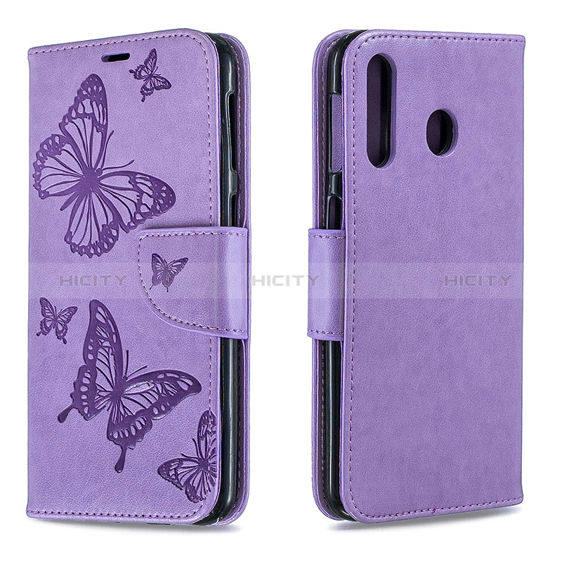 Coque Portefeuille Papillon Livre Cuir Etui Clapet B01F pour Samsung Galaxy M30 Violet Clair Plus