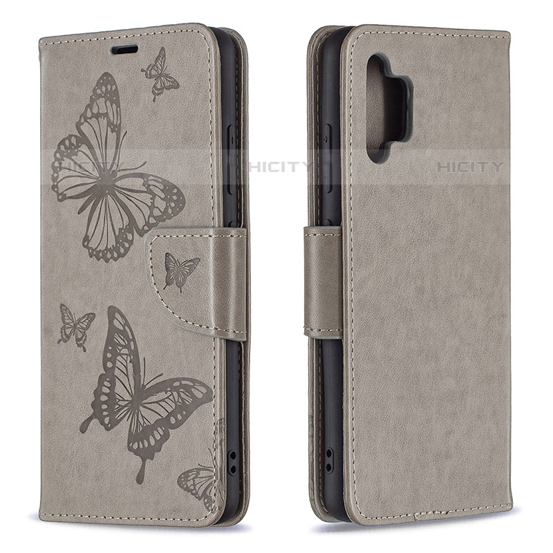 Coque Portefeuille Papillon Livre Cuir Etui Clapet B01F pour Samsung Galaxy M32 5G Gris Plus