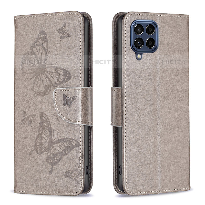 Coque Portefeuille Papillon Livre Cuir Etui Clapet B01F pour Samsung Galaxy M53 5G Gris Plus