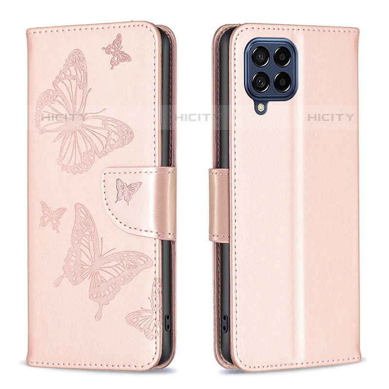 Coque Portefeuille Papillon Livre Cuir Etui Clapet B01F pour Samsung Galaxy M53 5G Or Rose Plus