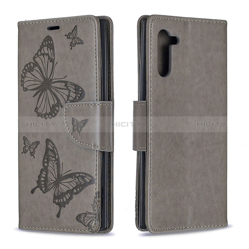 Coque Portefeuille Papillon Livre Cuir Etui Clapet B01F pour Samsung Galaxy Note 10 5G Gris Plus