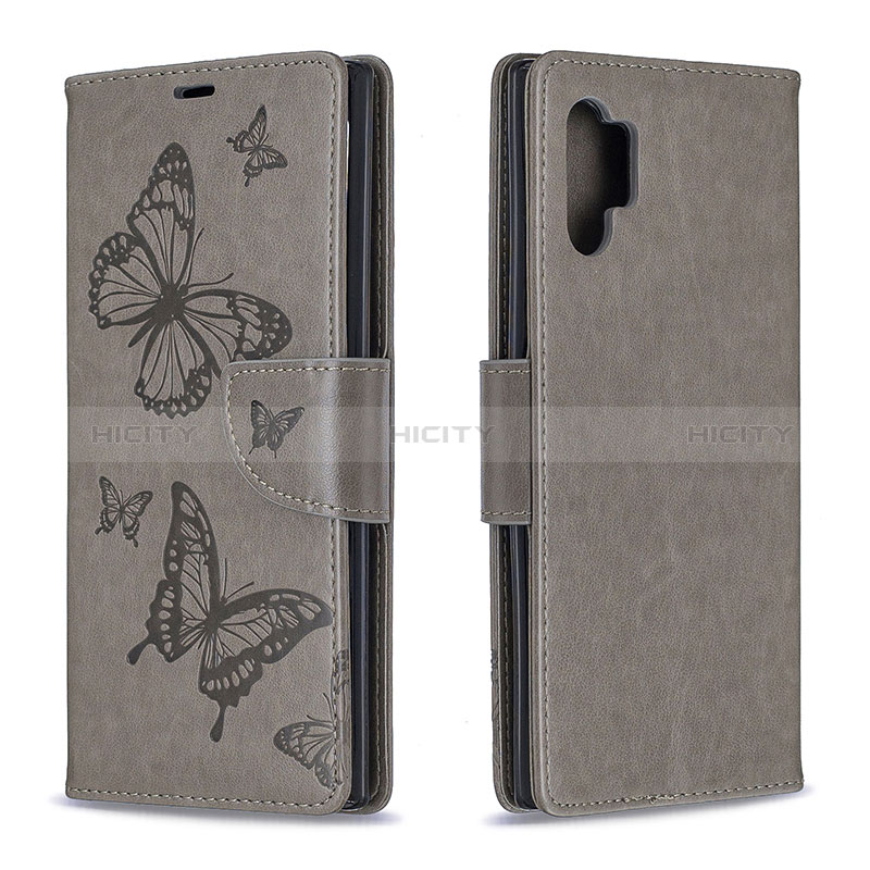 Coque Portefeuille Papillon Livre Cuir Etui Clapet B01F pour Samsung Galaxy Note 10 Plus 5G Gris Plus