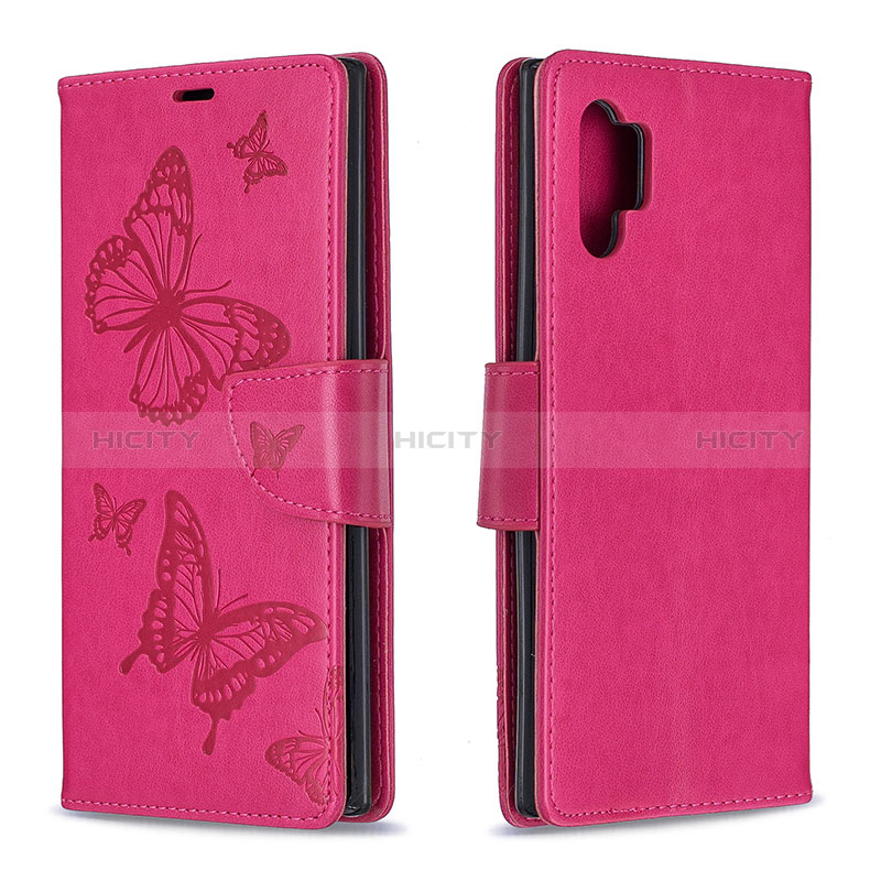 Coque Portefeuille Papillon Livre Cuir Etui Clapet B01F pour Samsung Galaxy Note 10 Plus 5G Rose Rouge Plus