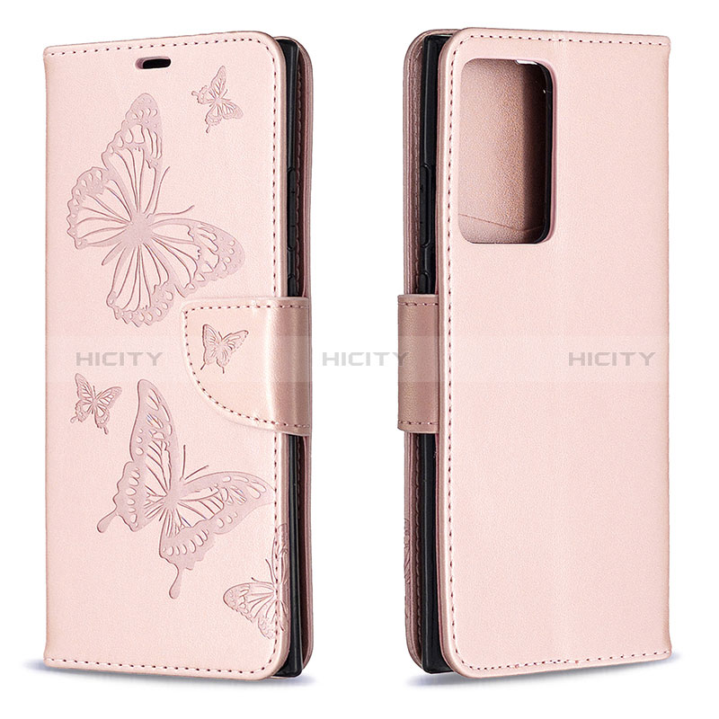 Coque Portefeuille Papillon Livre Cuir Etui Clapet B01F pour Samsung Galaxy Note 20 Ultra 5G Or Rose Plus