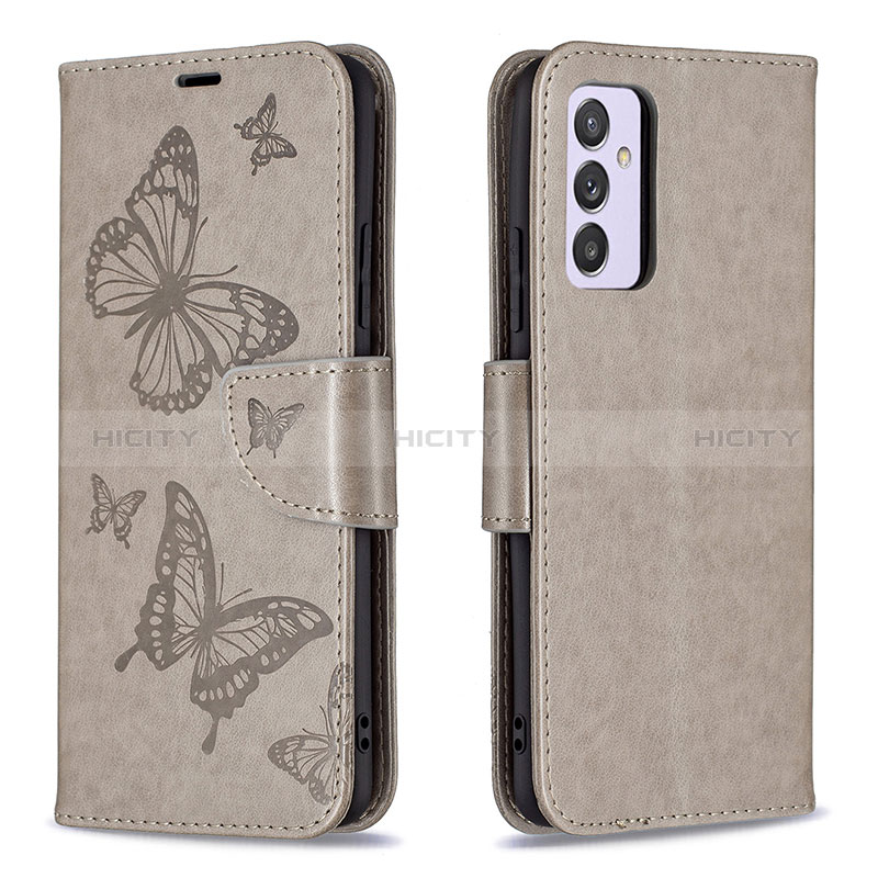 Coque Portefeuille Papillon Livre Cuir Etui Clapet B01F pour Samsung Galaxy Quantum2 5G Gris Plus