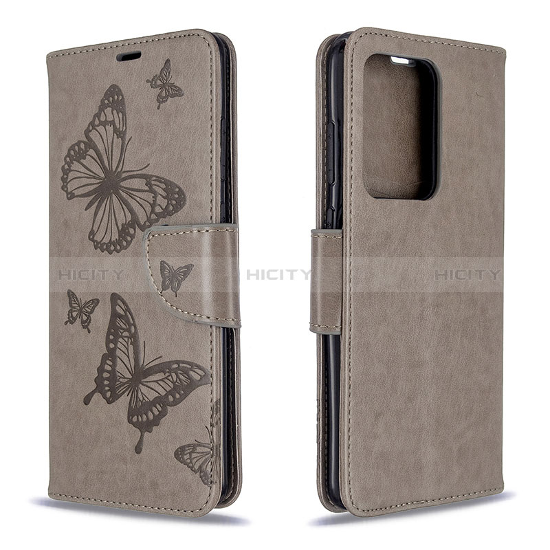 Coque Portefeuille Papillon Livre Cuir Etui Clapet B01F pour Samsung Galaxy S20 Plus 5G Gris Plus