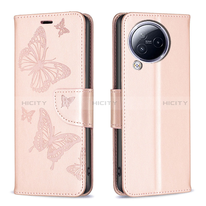 Coque Portefeuille Papillon Livre Cuir Etui Clapet B01F pour Xiaomi Civi 3 5G Or Rose Plus