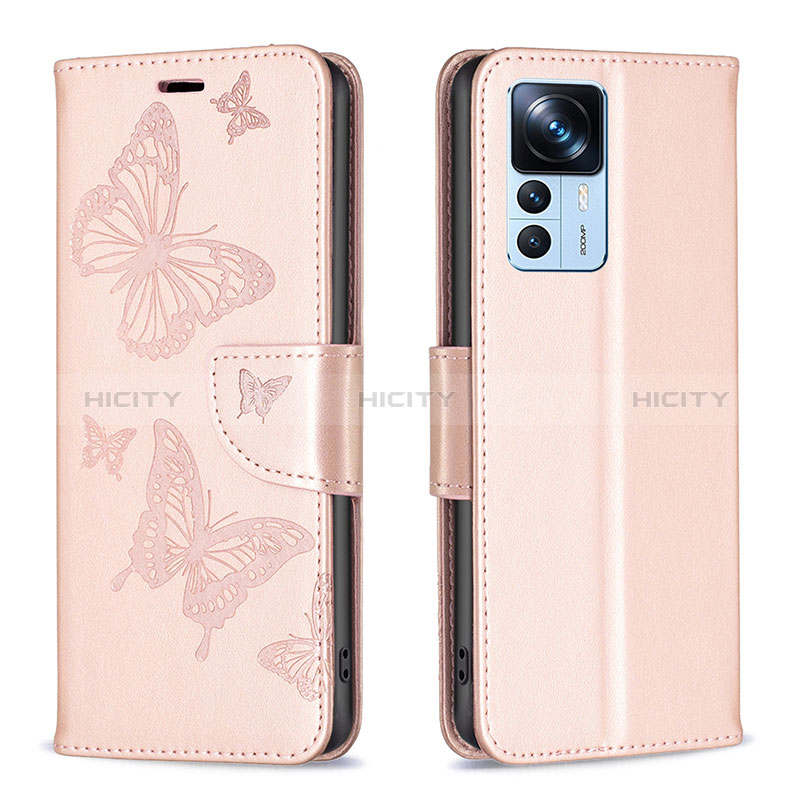 Coque Portefeuille Papillon Livre Cuir Etui Clapet B01F pour Xiaomi Mi 12T 5G Or Rose Plus