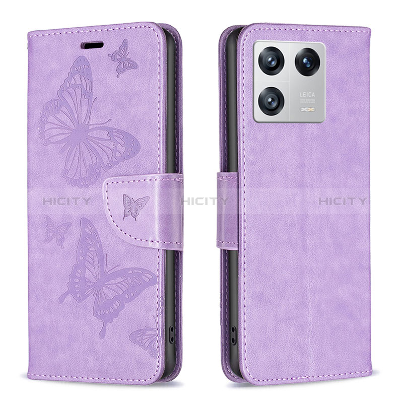 Coque Portefeuille Papillon Livre Cuir Etui Clapet B01F pour Xiaomi Mi 13 Pro 5G Violet Clair Plus