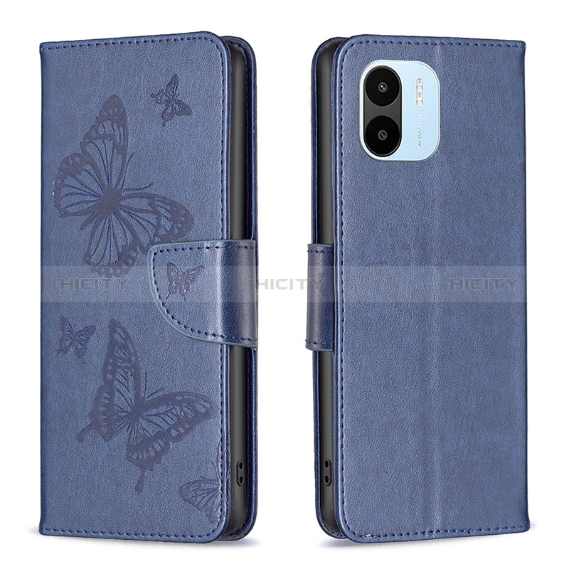 Coque Portefeuille Papillon Livre Cuir Etui Clapet B01F pour Xiaomi Poco C50 Bleu Plus