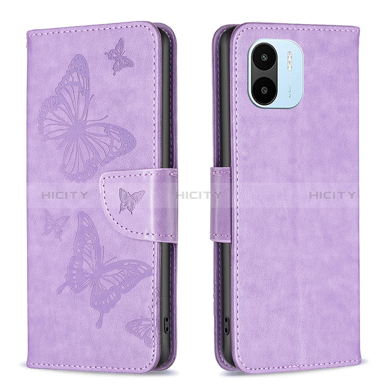 Coque Portefeuille Papillon Livre Cuir Etui Clapet B01F pour Xiaomi Poco C50 Violet Clair Plus