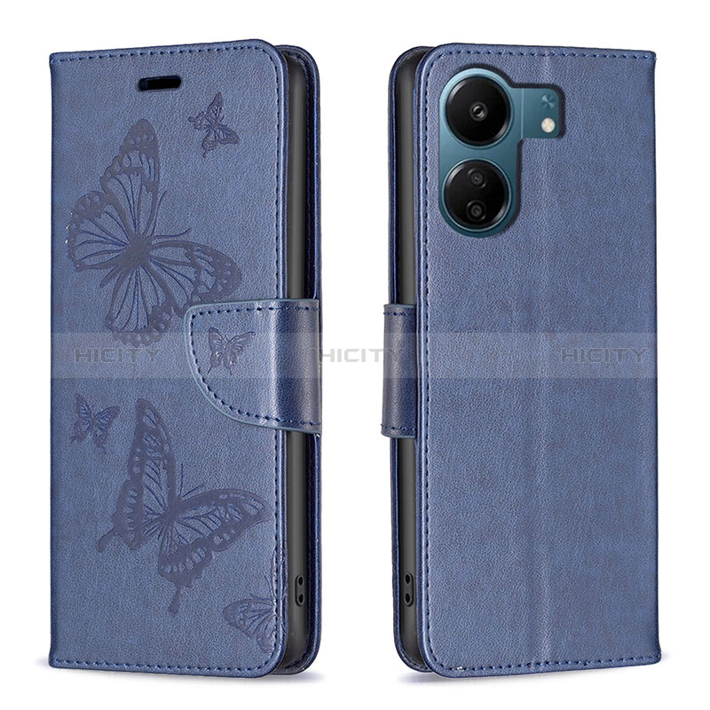 Coque Portefeuille Papillon Livre Cuir Etui Clapet B01F pour Xiaomi Poco C65 Bleu Plus