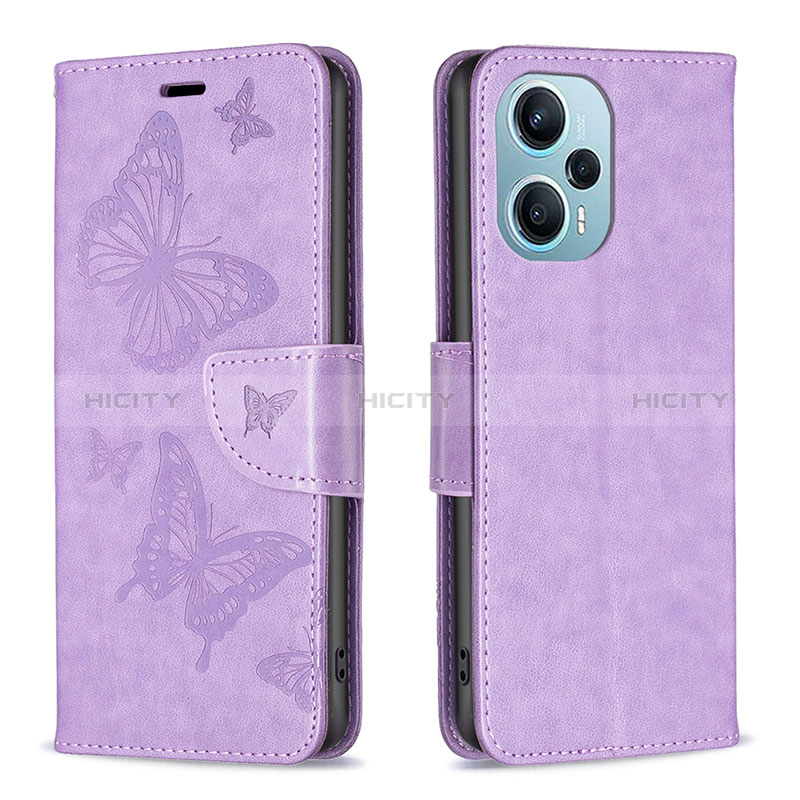 Coque Portefeuille Papillon Livre Cuir Etui Clapet B01F pour Xiaomi Poco F5 5G Violet Clair Plus